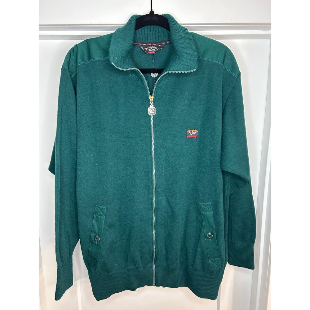 NEW Paul & Shark Yachting Mens Green Zip Mock Neck Cardigan Sweater XL Italy